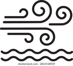 Strong wind blowing over ocean water waves outline icon editable vector illustration for marine weather forecast