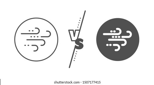 Strong Wind Sign. Versus Concept. Windy Weather Line Icon. Line Vs Classic Windy Weather Icon. Vector