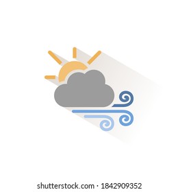 Strong wind, sun and cloud. Isolated color icon. Weather vector illustration