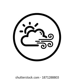 Fuerte viento, sol y nubes. Icono de contorno en un círculo. Ilustración de vectores meteorológicos
