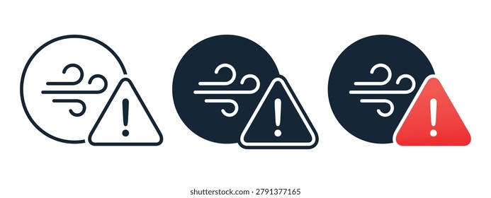 Strong Wind Warning Icon with Air Flow Lines and Alert Symbol. Vector Illustration