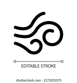 Strong wind white linear ui icon. Wind force and speed. Weather forecasting. GUI, UX design. Outline isolated user interface element for app and web. Editable stroke. Arial font used