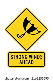 STRONG WINDS AHEAD. Humorous funny sign. Isolated graphic on yellow background. Scalable EPS 10 vector graphic ideal for poster, postcard, print apparels.