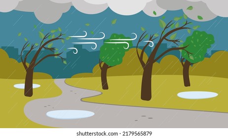 strong winds tilted the trees