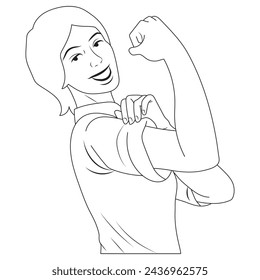 Strong woman body gesture in outline and vector format.