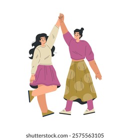 Strong Woman Character Together Hold Hands Have Power as Feminism Vector Illustration