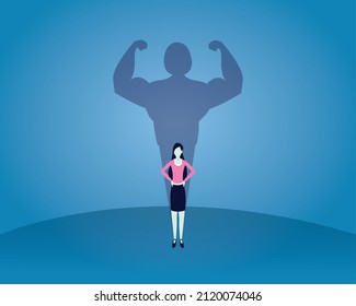 Strong woman concept, businesswoman with strong big muscle shadow, inner power