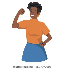 Mulher forte seguramente levantando um punho cerrado, ilustração vetorial.
