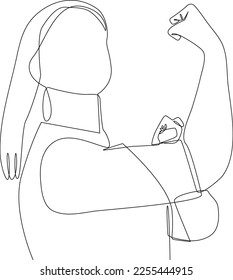 Strong woman drawing by single continuous line. Womens day minimalist concept, simple line, simple continuous line, Females for feminism, independence, sisterhood, empowerment, activism.