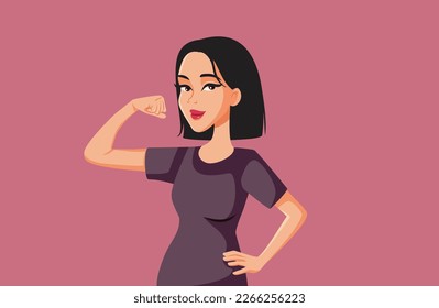 
Strong Woman Feeling Confident and Cool Vector Illustration. Powerful fit girl showing her flexed arm empowering image
