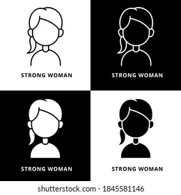 Strong Woman Head Avatar Icon Line and Glyph Style. Girl Teen Person Avatars Logo Vector. Female Profile Photo Symbol Illustration Sticker. People Silhouette Character User Profile