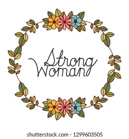 strong woman label with flowers frame icons