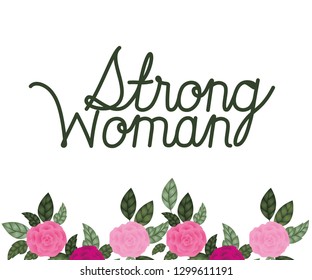 strong woman label with roses icons