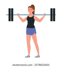 Strong woman lifting barbell in gym