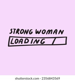 Strong woman loading. Vector hand drawn illustration on pink background.
