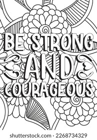 Strong woman quotes Flower Coloring Page 
Beautiful black and white illustration for adult coloring book