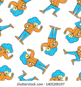 Strong Woman Seamless Pattern. Cartoon Strong Woman Seamless Pattern. Struggle for Freedom. Feminism. LGBT. Woman on white background isolated. Stock Vector Illustration. 