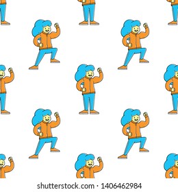 Strong Woman Seamless Pattern. Cartoon Strong Woman Seamless Pattern. Struggle for Freedom. Feminism. LGBT. Woman on white background isolated. Stock Vector Illustration. 