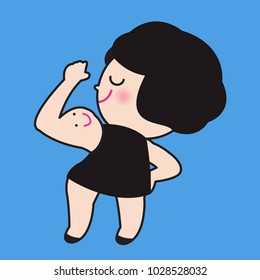 Strong Woman Showing Her Biceps Muscular Arm With Smile Face Tattoo Concept Card Character illustration