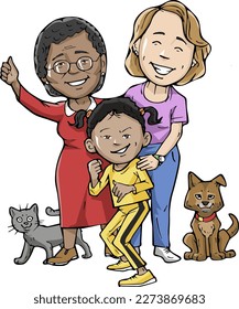 Strong Woman Stock Vectors. Girl, Grandmother and mother. Fector illustration EPS10
