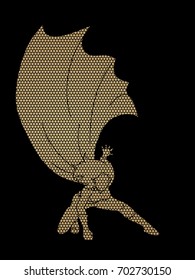 Strong Woman, Superhero landing powerful action designed using geometric pattern graphic vector