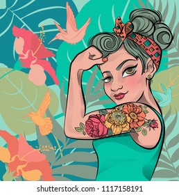 Strong woman with tatoo