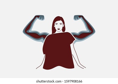 Strong women with arm muscles. Feminism, girl power, International Women's Day concept. Paper cut Vector illustration.