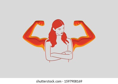 Strong women with arm muscles. Feminism, girl power, International Women's Day concept. Paper cut Vector illustration.