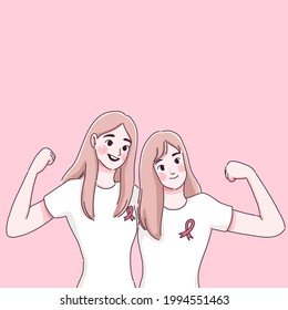 Strong women character design of vector. World cancer day. Stay strong together.