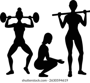 Mulheres Fortes Realizando Exercícios de Fitness em Silhueta.