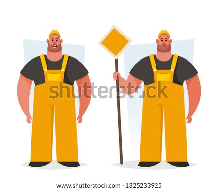 Strong Worker: Builder. Cartoon Style. Vector Illustration