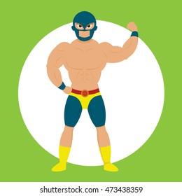 Strong Wrestler wearing mask in cartoon style