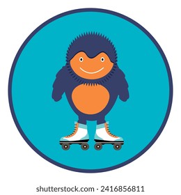 Strong Yeti on roller. Yeti in nature. Yeti vector illustration. Monscter characters. Vector illustration EPS 8