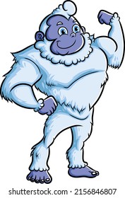 The strong yeti is showing its muscle of illustration