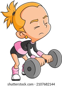 The strong young girl is lifting the weight of illustration