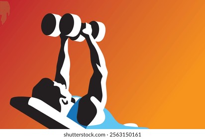 Strong young man on an incline bench lifting weights with a pair of dumbbells.