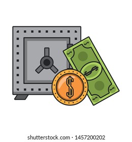 Strongbox with billet and coin isolated vector illustration