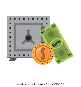 Strongbox with billet and coin isolated vector illustration