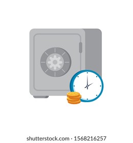 strongbox with clock and coins isolated icon vector illustration design