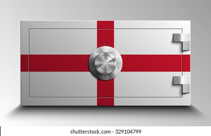 strongbox with Combination Lock isolated with the flag of the United States. Security vector sign