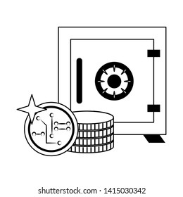 Strongbox and cryptocurrency coins vector illustration graphic design