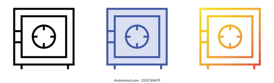 icono de caja fuerte. Lineal, relleno azul y diseño de estilo degradado aislado sobre fondo blanco