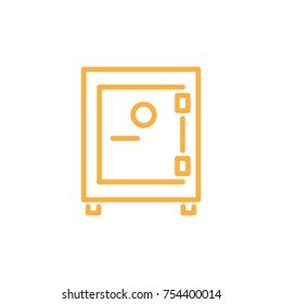 Strongbox infographic schematic element of locked cash box with money of orange color vector illustration isolated on white background