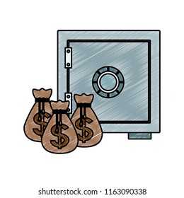 Strongbox and money bags scribble