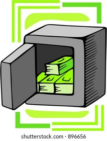 Strong-box with money inside.Vector illustration