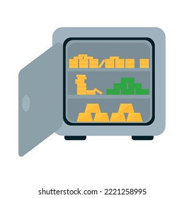 strongbox with money on white background