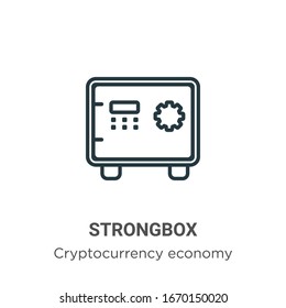 Strongbox Umriss Vektorillustration Symbol. Dünne schwarze Strichbox-Ikone, einfache flache Vektorillustration-Elementgrafik aus bearbeitbarem Kryptowährungs- und Finanzkonzept einzeln auf weißem Hintergrund
