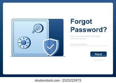 Caja fuerte o caja fuerte con puerta cerrada. Olvidé la Contraseña, la pregunta, el fondo de la página de destino. Plantilla de página de Web de seguridad de Internet, ilustración de Vector de estilo de moda
