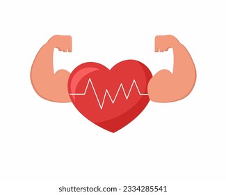 Stronger and healthy human heart powerful with arms showing strong muscles