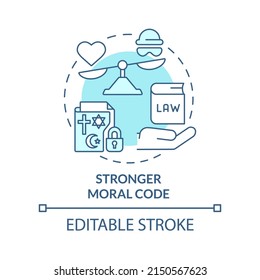 Stronger moral code turquoise concept icon. Social institutions advantage abstract idea thin line illustration. Isolated outline drawing. Editable stroke. Arial, Myriad Pro-Bold fonts used